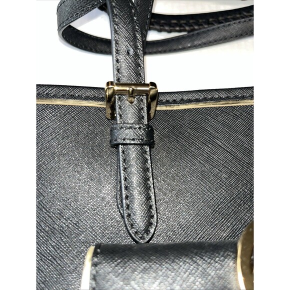 Michael Kors Black Handbag Tote Frame Jet Set Saffiano Leather Medium NWT - Picture 7 of 8